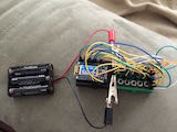 Components on breadboard with battery